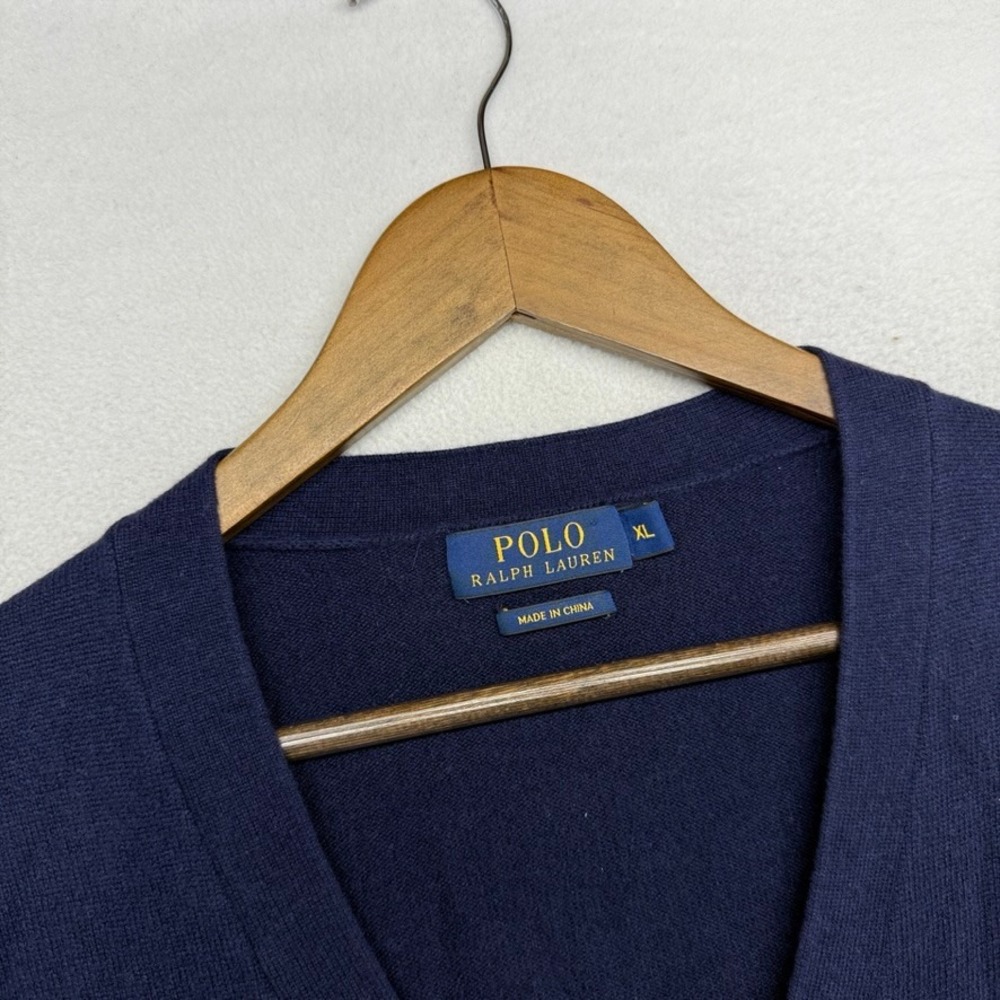 Ralph Lauren Cardigan Sweater Mens XL Navy Blue Elbow Patch Merino Wool V-Neck - Picture 6 of 10